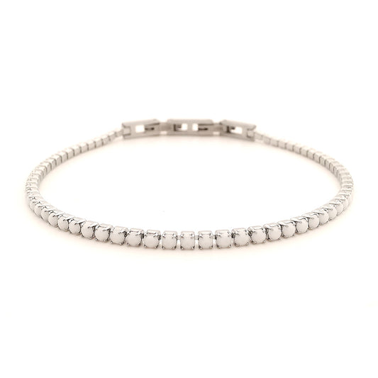 Bracciale da uomo modello tennis in acciaio e strass cristallo bianco opaco