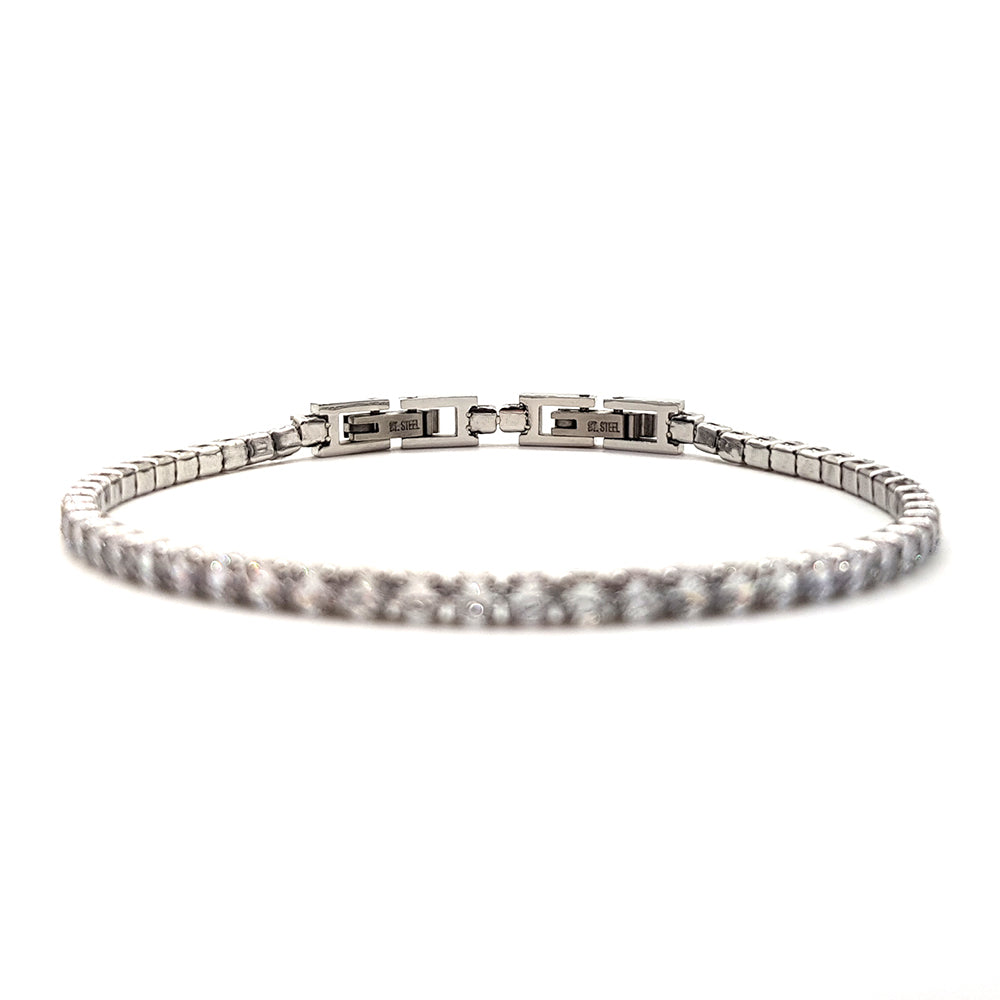 Bracciale da uomo modello tennis in acciaio e zirconi bianco