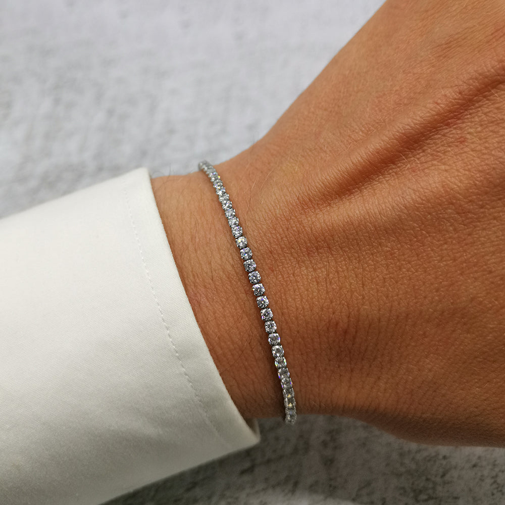 Bracciale da uomo modello tennis in acciaio e zirconi bianco