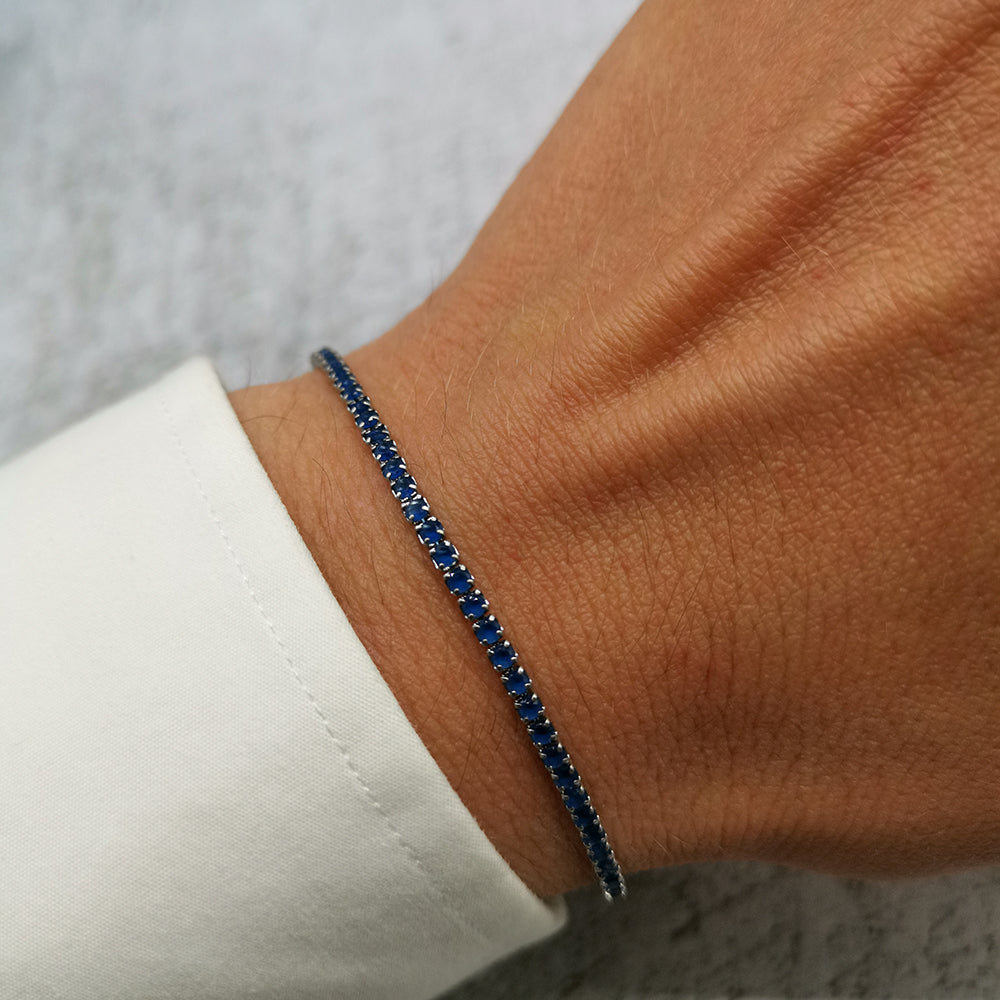 Bracciale da uomo Tennis in acciaio con zirconi blu