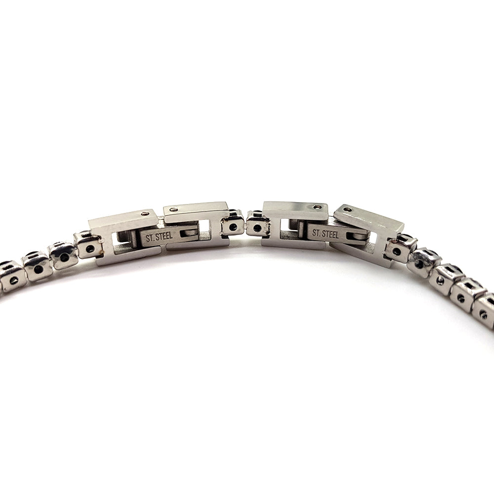 Bracciale da uomo modello tennis in acciaio e zirconi nero