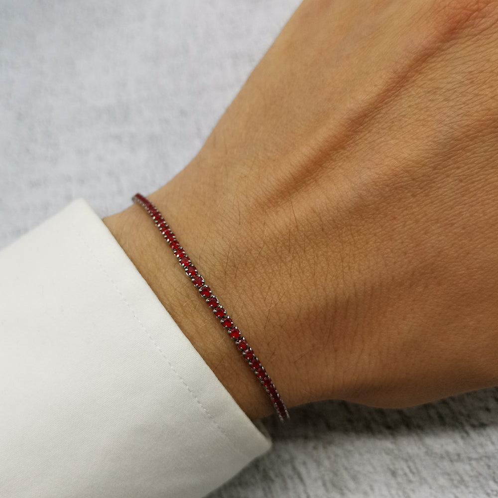 Bracciale da uomo modello tennis in acciaio e zirconi rosso
