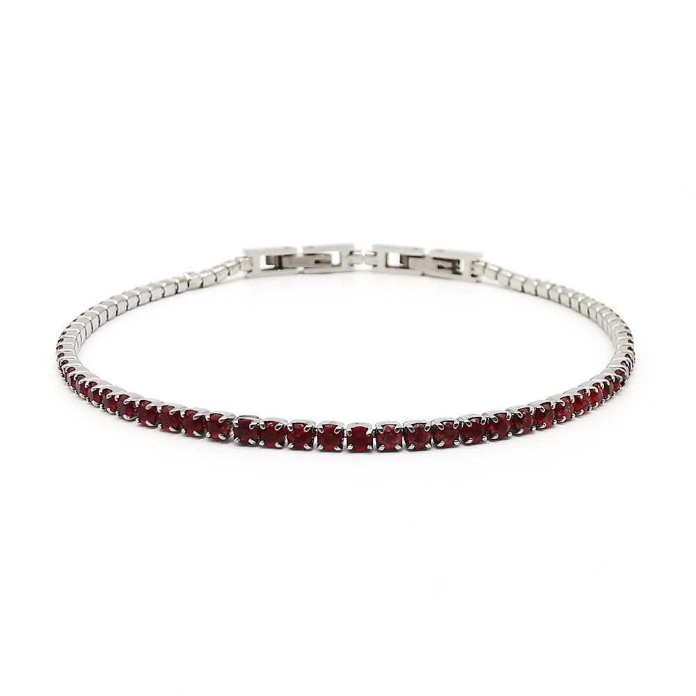 Bracciale da uomo modello tennis in acciaio e zirconi rosso