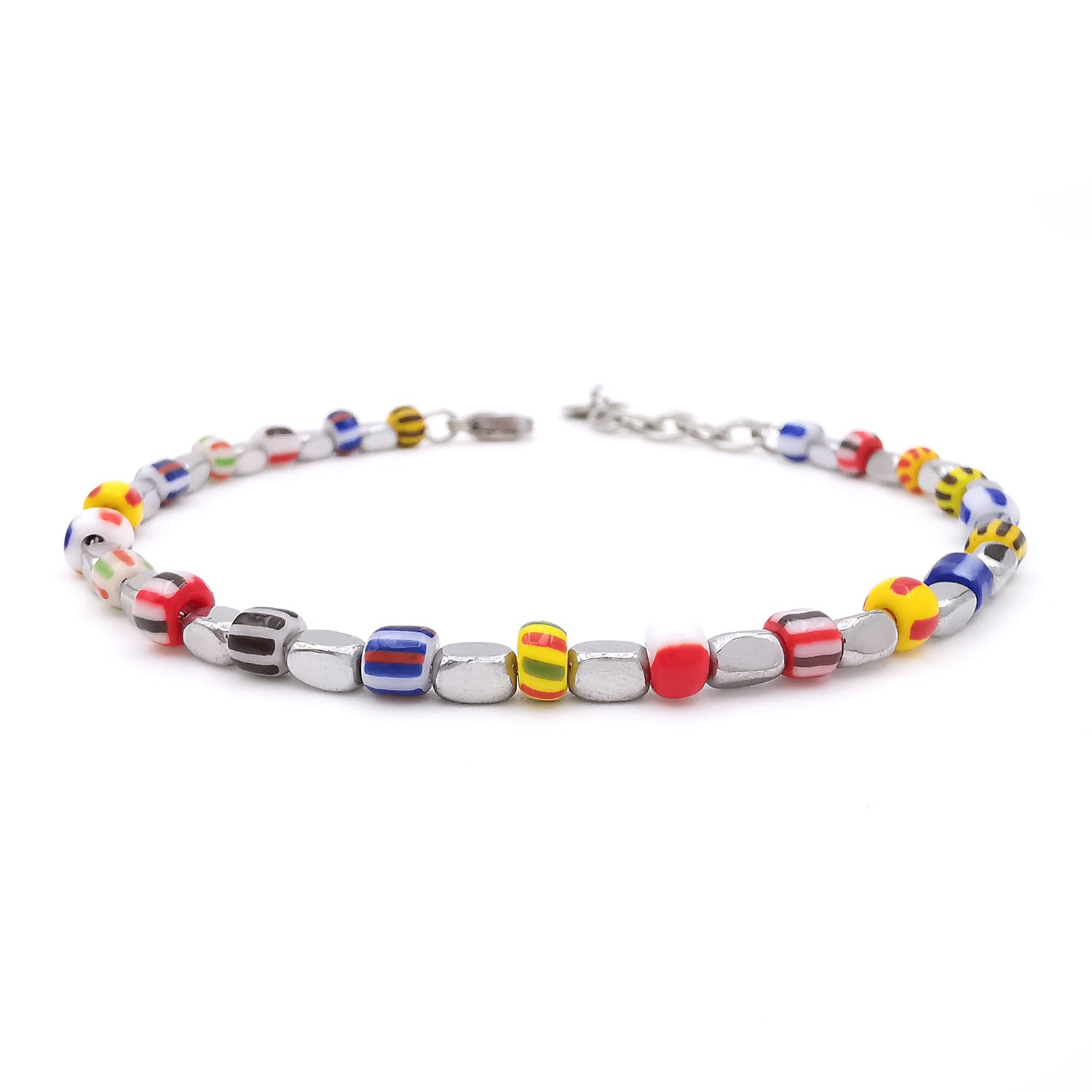 Bracciale da uomo in pietre dure e vetro colorato braccialetto regolabile