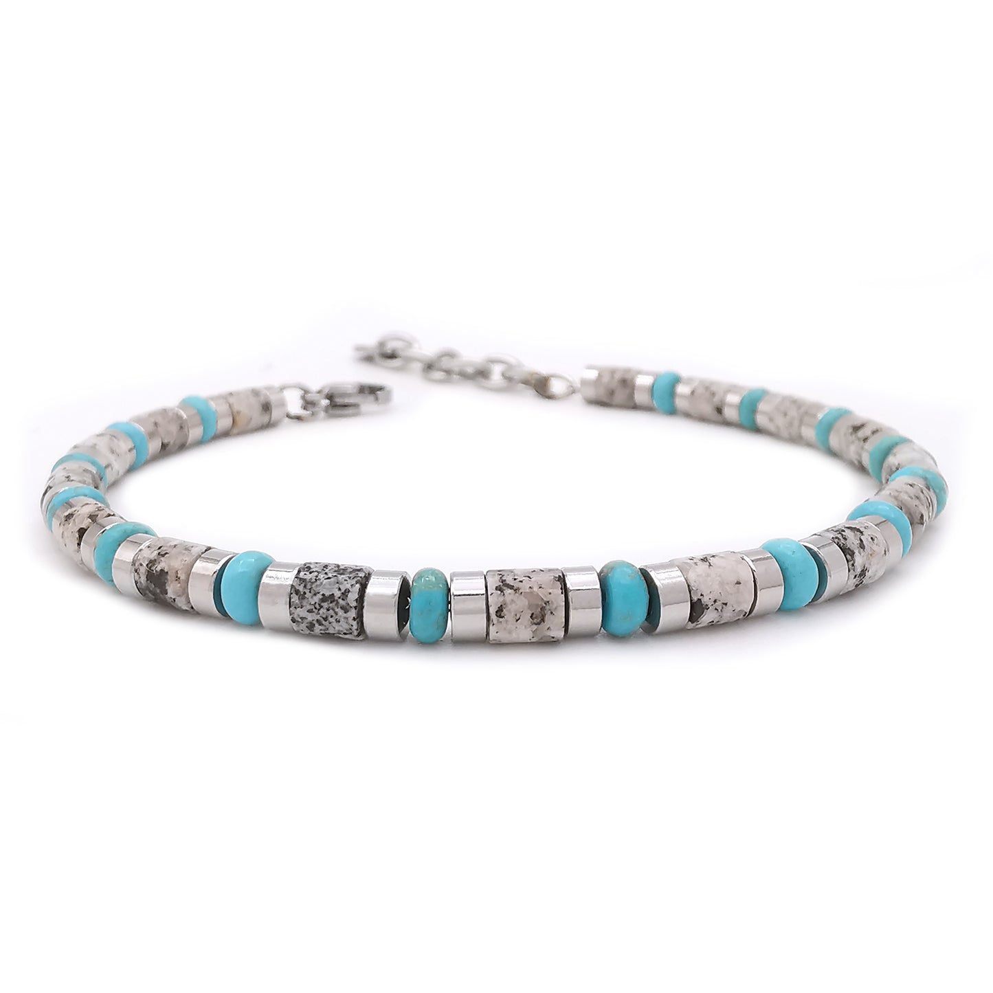 Bracciale da uomo con pietre dure diaspro e aulite turchese inserti in acciaio