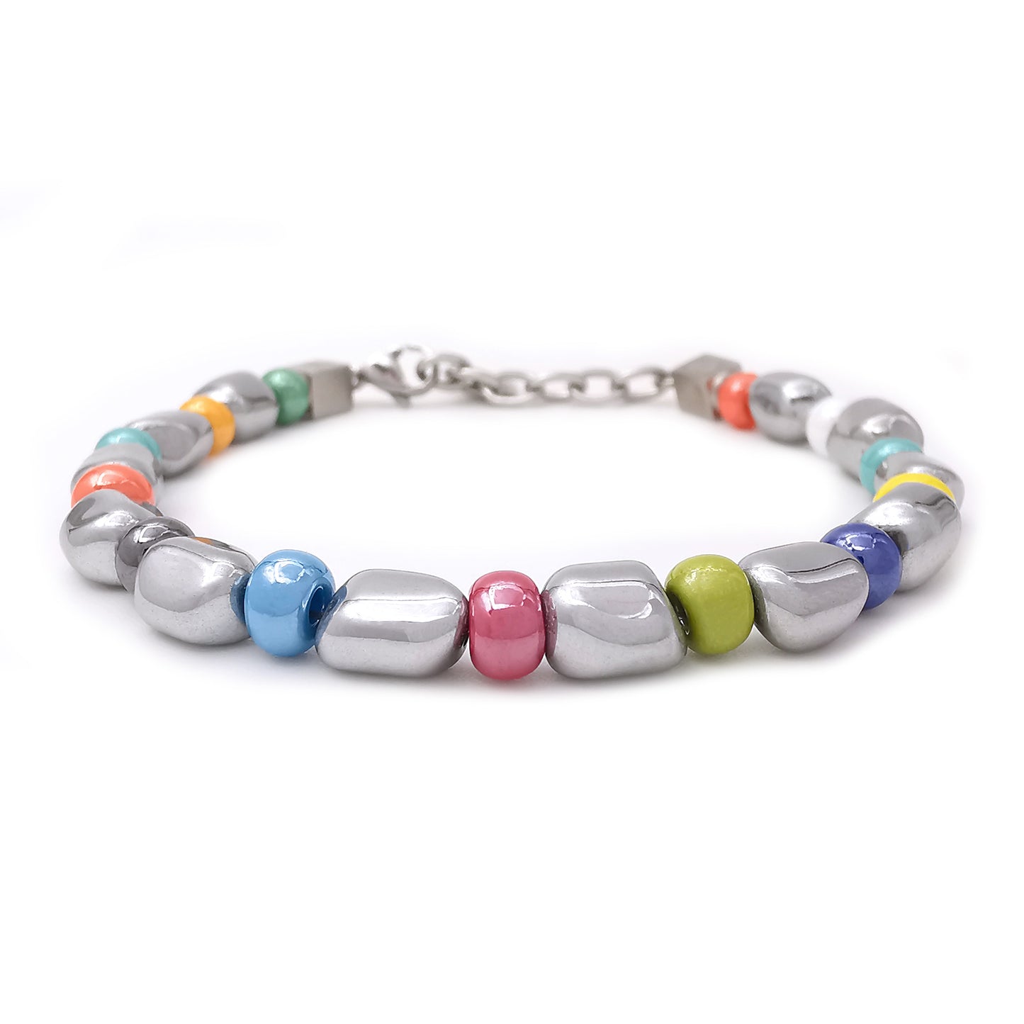 Bracciale da uomo nuggets pepite ematite con vetro di Boemia colorato