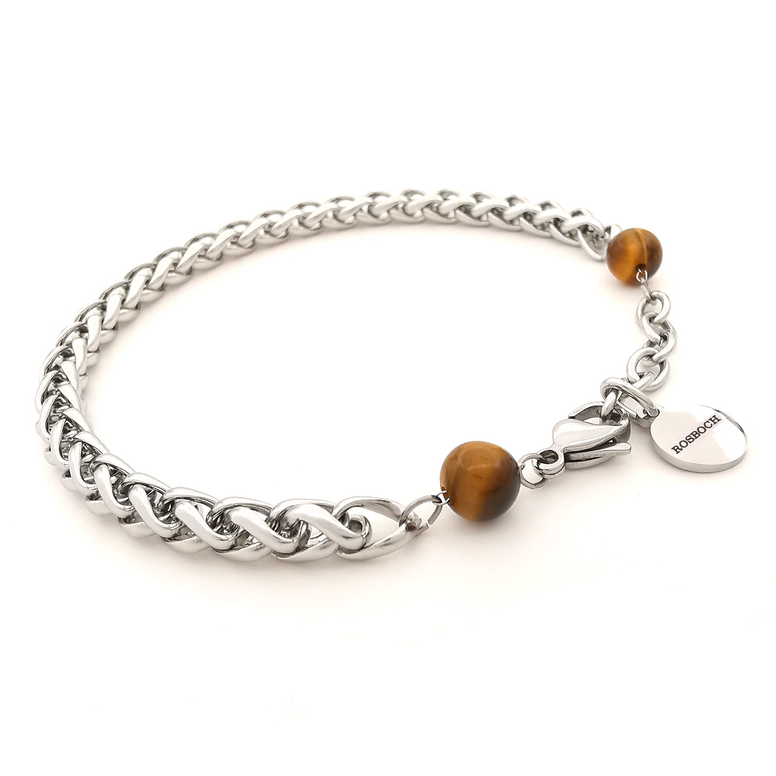 Bracciale da uomo a catena in acciaio con pietre dure occhio di tigre braccialetto