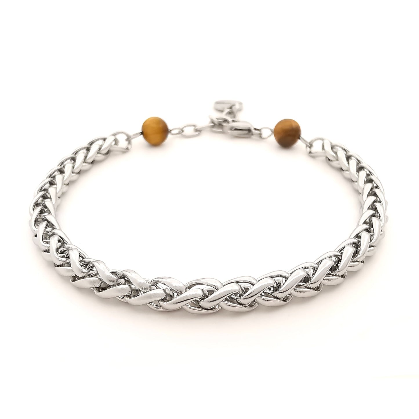 Bracciale da uomo a catena in acciaio con pietre dure occhio di tigre braccialetto