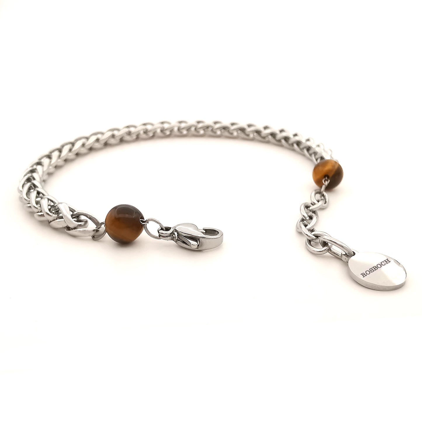 Bracciale da uomo a catena in acciaio con pietre dure occhio di tigre braccialetto