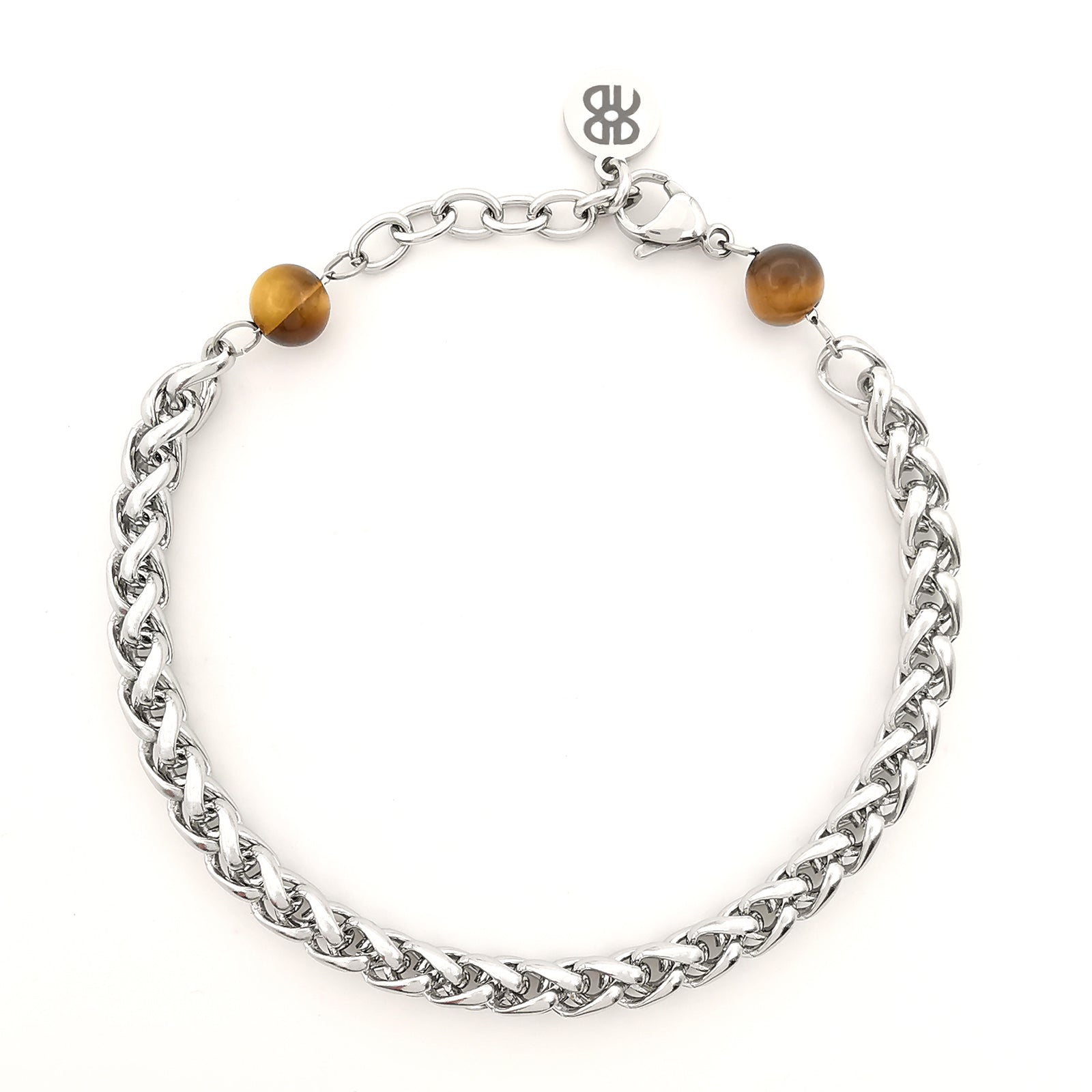 Bracciale da uomo a catena in acciaio con pietre dure occhio di tigre braccialetto