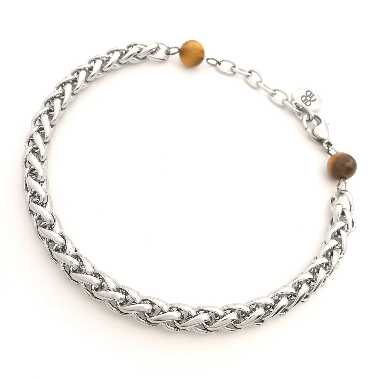 Bracciale da uomo a catena in acciaio con pietre dure occhio di tigre braccialetto