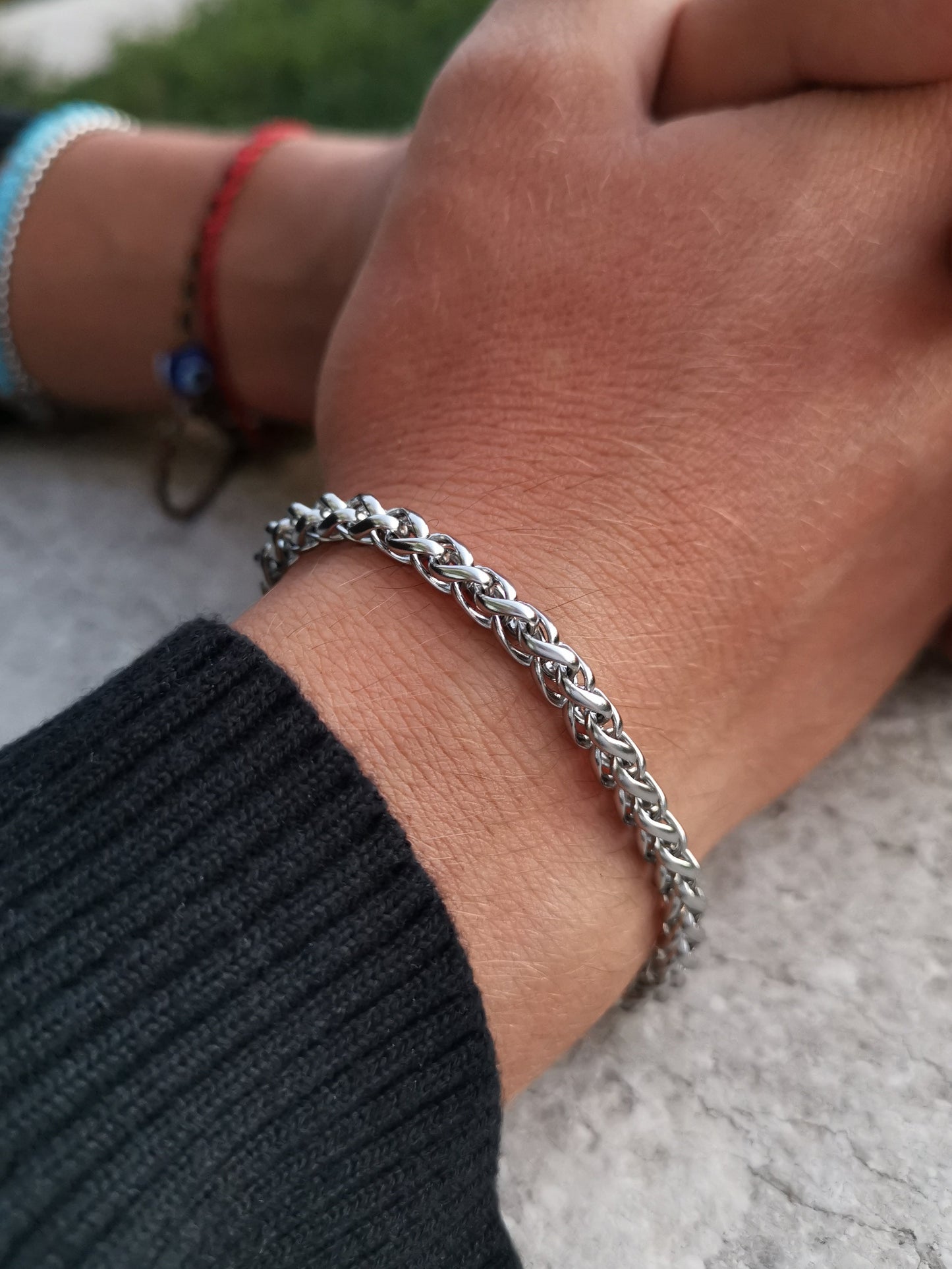 Bracciale da uomo a catena in acciaio con pietre dure occhio di tigre braccialetto