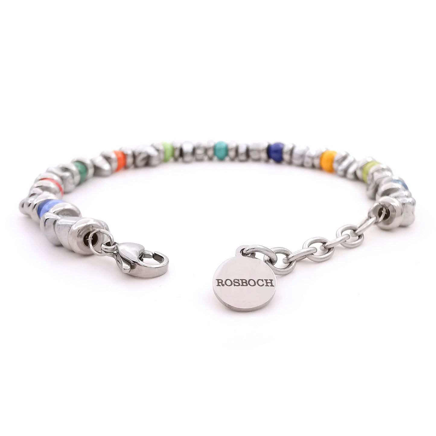 Bracciale da uomo in ematite acciaio e von perline colorate in vetro di Boemia