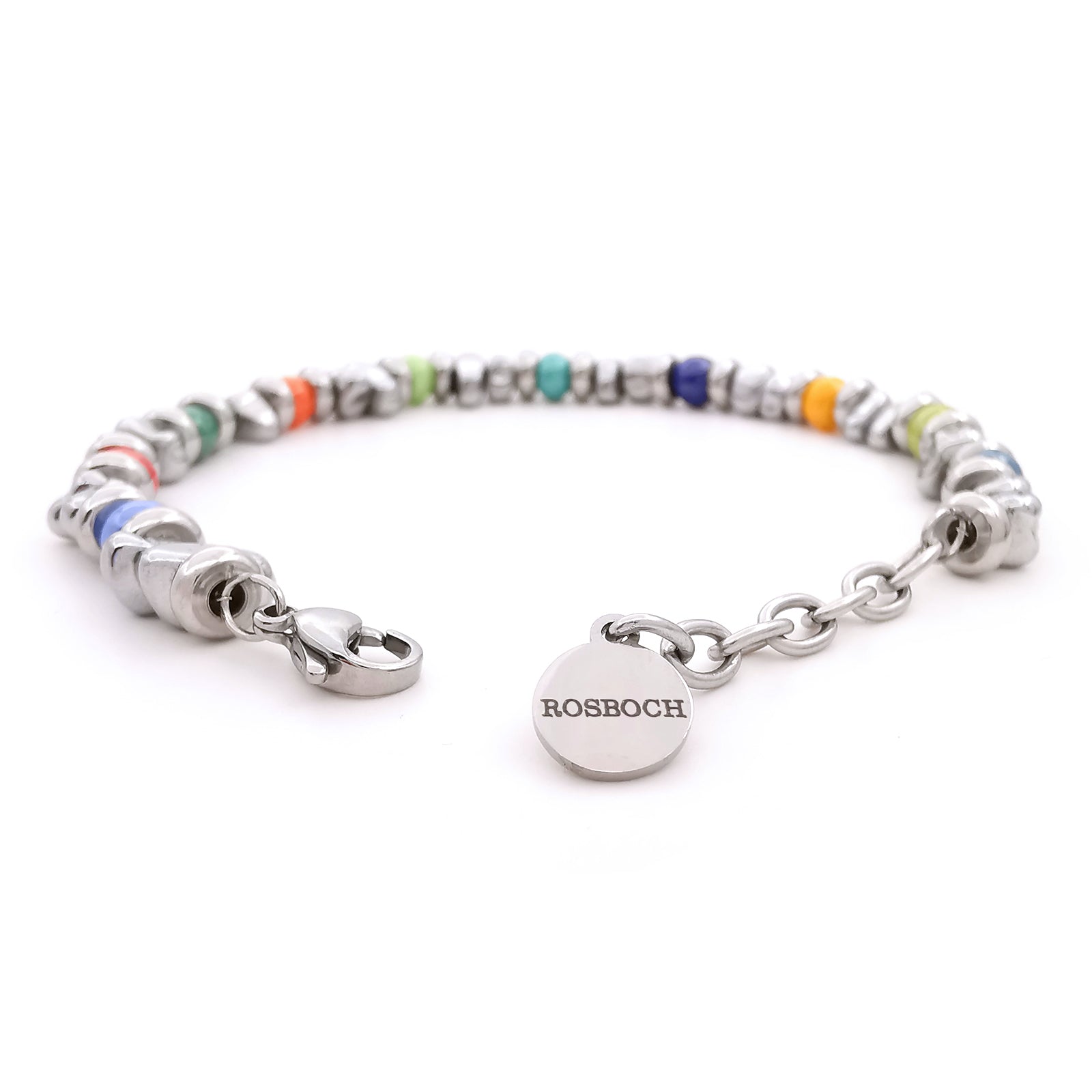 Bracciale da uomo in ematite acciaio e von perline colorate in vetro di Boemia