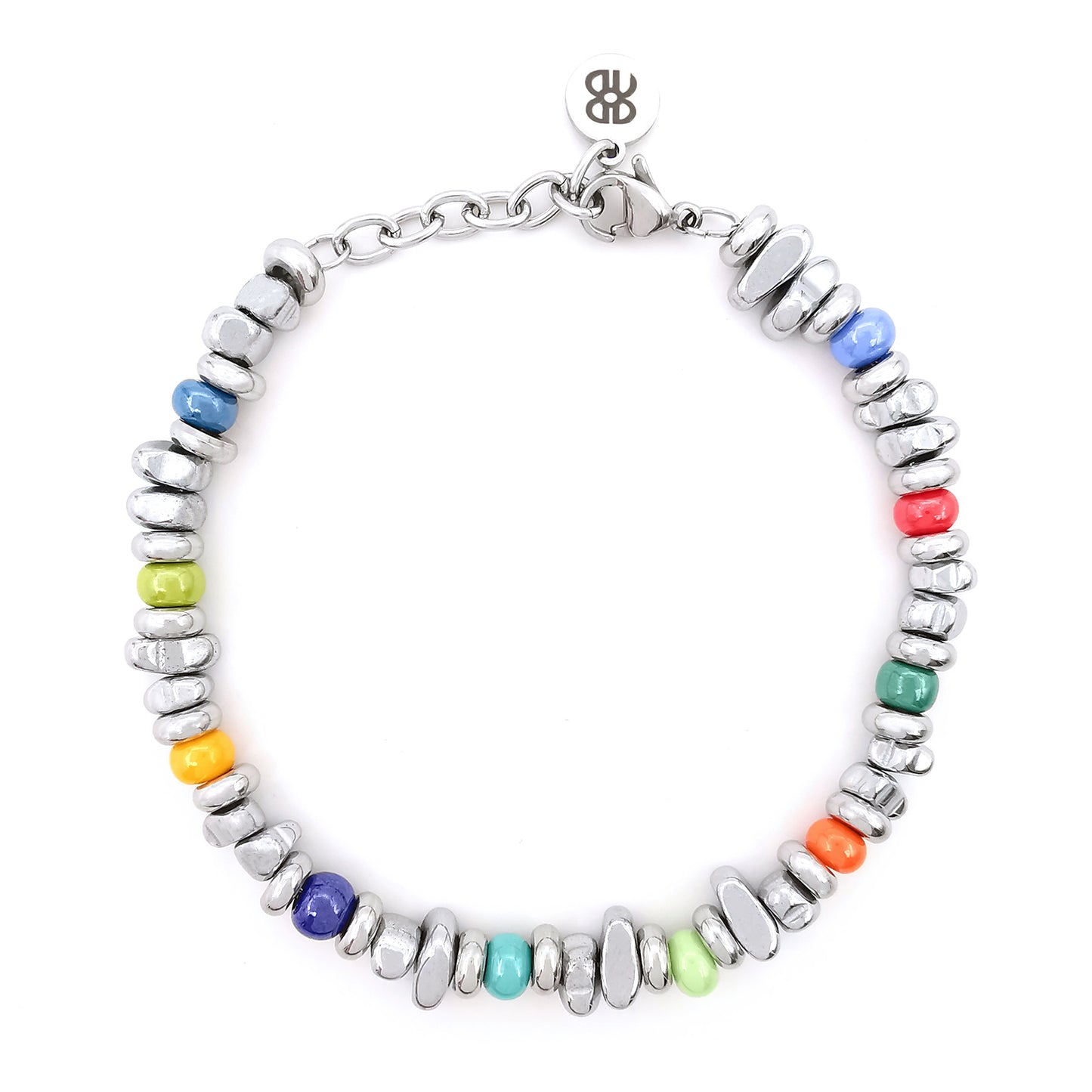 Bracciale da uomo in ematite acciaio e von perline colorate in vetro di Boemia