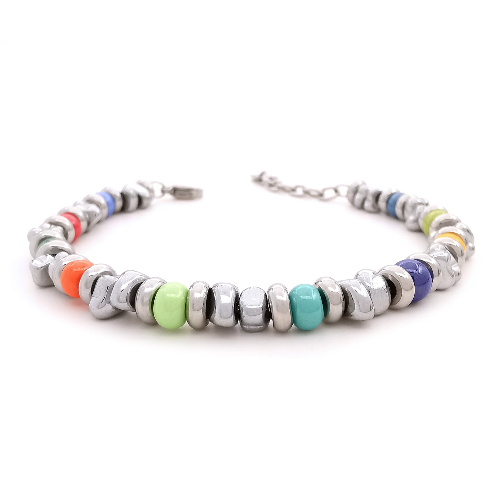 Bracciale da uomo in ematite acciaio e von perline colorate in vetro di Boemia